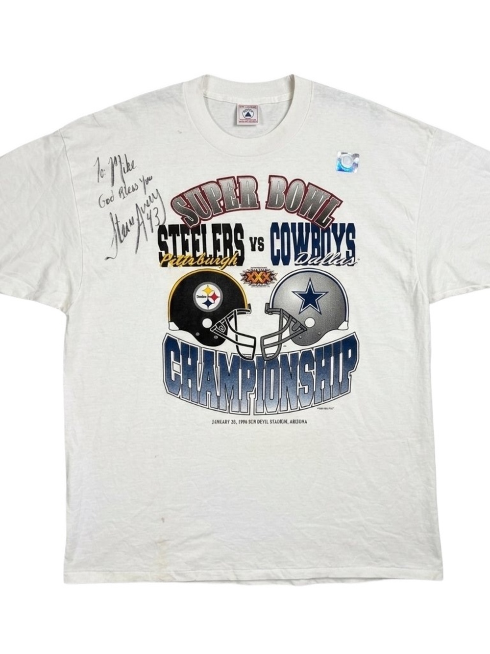 VTG Autographed Steelers V Cowboys 1996 Championship Tshirt